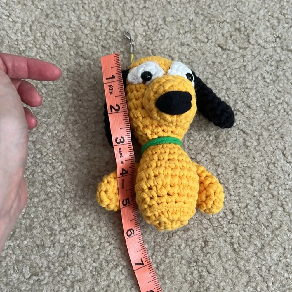 Disney Pluto‎ Keychain Plush Crocheted Stuffed Animal Dog Toy Yellow Black